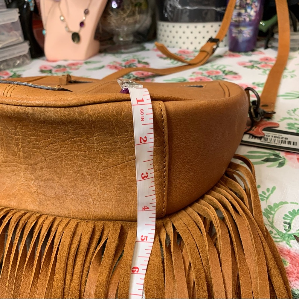 🌟Price Drop🌟❤️American Darling Tan Leather & Tooling Fringed Shoulder Bag - Picture 9 of 14